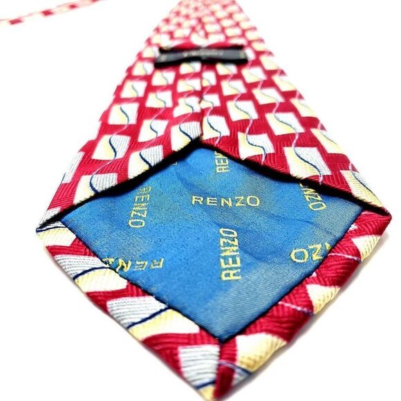 Renzo Polyester Tie Print Red Geometric - Picture 5 of 7